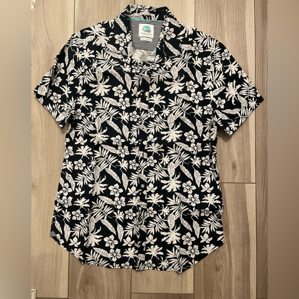 Blue and white floral shirt